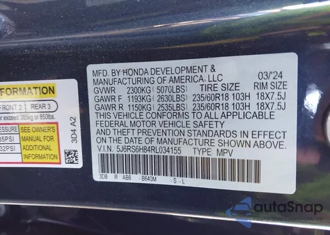 2024 Honda Cr-V Hybrid Sport-L from USA, damaged, VIN 5J6RS6H84RL034155